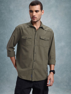 Roadster Men Solid Casual Green Shirt