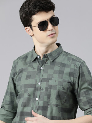 METRONAUT Men Printed Casual Dark Green Shirt