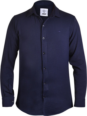 UnM Men Solid Casual Dark Blue Shirt