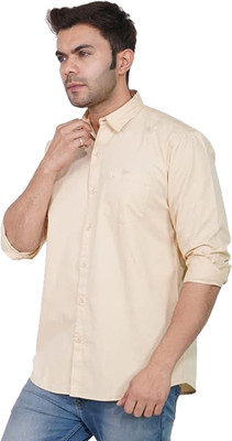 FAVNIC Men Solid Casual Cream Shirt
