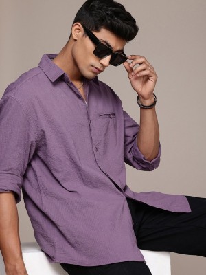 Roadster Men Self Design Casual Purple Shirt