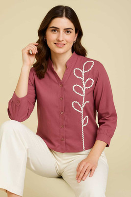 NEHA FASHIONNN Women Embroidered Formal White, Pink Shirt