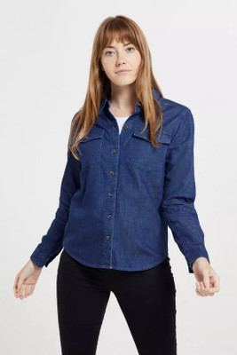 PP TRENDS Women Solid Casual Blue Shirt