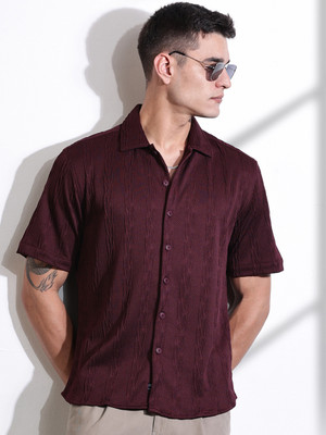 THOMAS SCOTT Men Self Design Casual Maroon Shirt