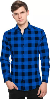 REHAN Men Checkered Casual Blue, Black Shirt