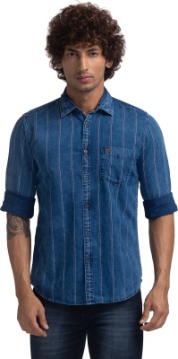 PARX Men Striped Casual Blue, White Shirt