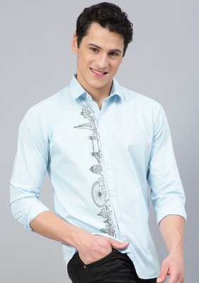 FTX Men Solid Casual Light Blue, Black Shirt
