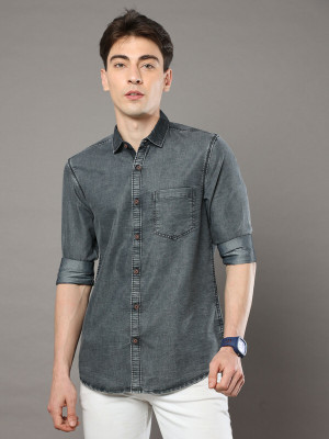 Street king Men Washed Casual Grey Shirt