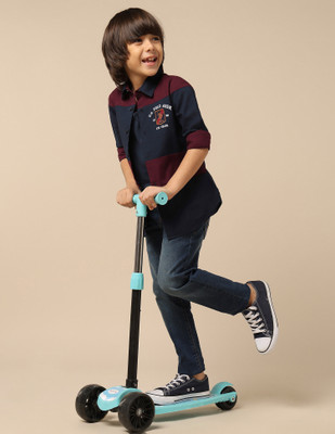 U.S. POLO ASSN. Boys Color Block Casual Blue Shirt
