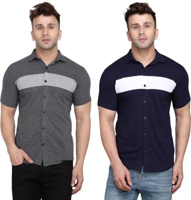 Money Leaf Men Solid Casual Multicolor Shirt(Pack of 2)