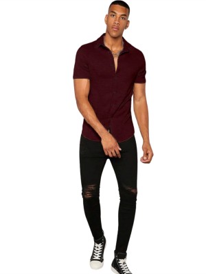 KHANJAN FASHION Men Self Design, Checkered Casual Maroon Shirt