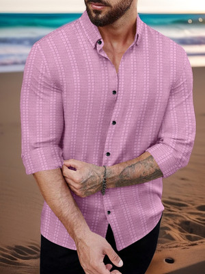 SHAJARA Men Self Design Casual Pink Shirt