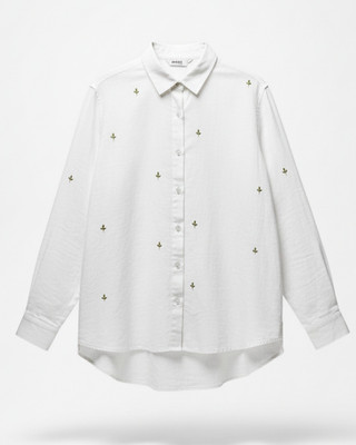 The Saras Store Women Printed Casual White, Light Green Shirt