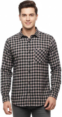 HASY Men Checkered Casual Black, Beige Shirt