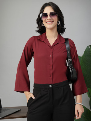 Style Quotient Women Solid Formal Maroon Shirt