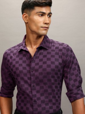 HIGHLANDER Men Self Design Casual Purple Shirt