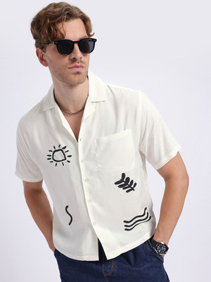Glitchez Men Printed Casual White Shirt
