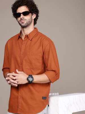 Roadster Men Self Design Casual Orange Shirt