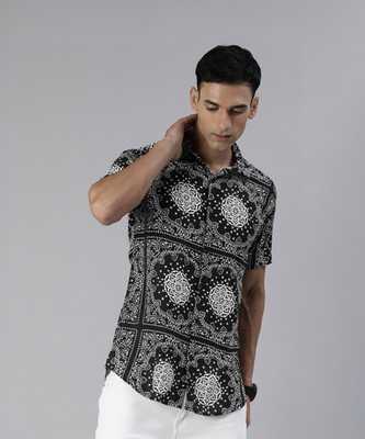 JOVEN Men Printed Casual Black, White Shirt
