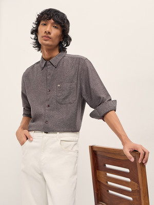 THE BEAR HOUSE Men Self Design Casual Maroon Shirt