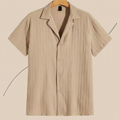 Jenil Fashion Men Self Design Casual Beige Shirt