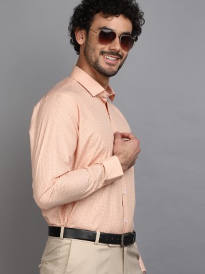 V-MART Men Checkered Formal Orange Shirt