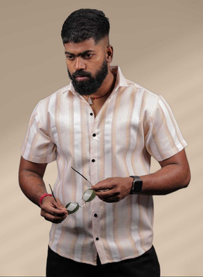 Rajaranchod creation Men Striped Casual Orange Shirt