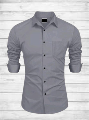 MUMIN Men Solid Formal Grey Shirt