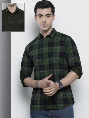 The Indian Garage Co. Men Checkered Casual Green Shirt