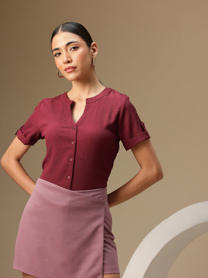 CHEMISTRY Women Solid Casual Maroon Shirt