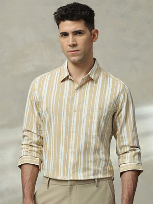 MUFTI Men Striped Casual Beige Shirt