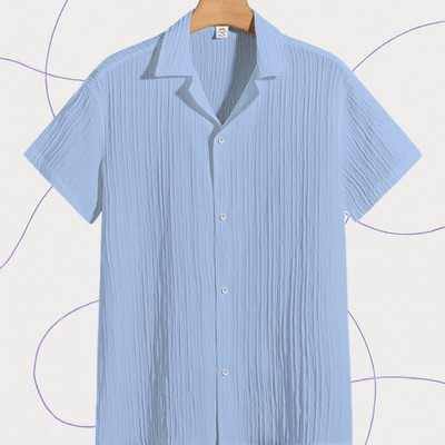 Jenil Fashion Men Self Design Casual Light Blue Shirt