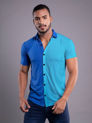BEYOU FASHION Men Color Block Casual Blue, Light Green Shirt