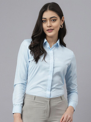 ZAINAB CREATIONS Women Solid Formal Light Blue Shirt