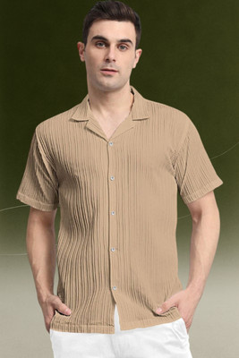 A Dearise Trend Men Self Design Casual Cream Shirt