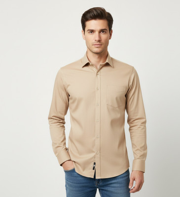 Cloud Men Solid Casual Beige Shirt