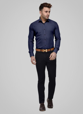 Vasanam Men Solid Casual Dark Blue Shirt
