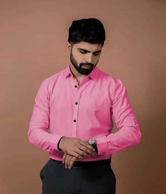 Neviq Trend Men Self Design Casual Pink Shirt