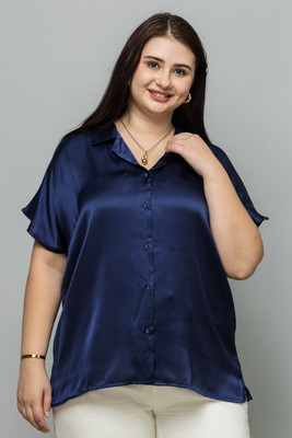 PURYS Women Solid Casual Blue Shirt