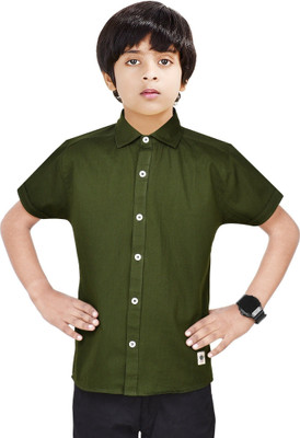 The Crane Boys Solid Casual Dark Green Shirt