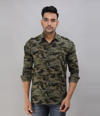 Pactimo Men Military Camouflage Casual Green Shirt
