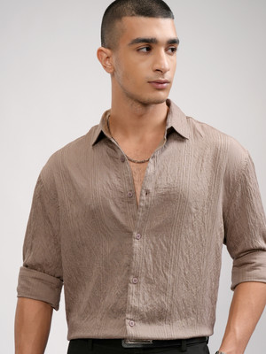 HIGHLANDER Men Self Design Casual Brown Shirt