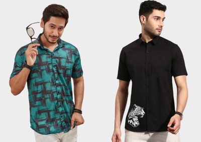 Emporium Men Self Design Casual Green Shirt(Pack of 2)