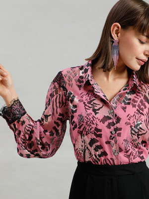 VERO MODA Women Printed Casual Pink Shirt