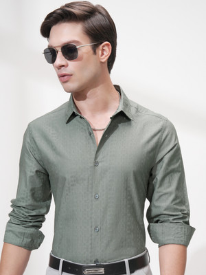 HIGHLANDER Men Self Design Casual Green Shirt