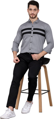 GAZZY CREATION Men Striped Casual Grey Shirt