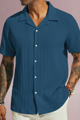 A Dearise Trend Men Self Design, Solid Casual Blue Shirt