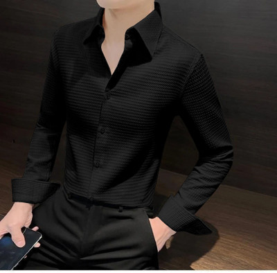 Aloff Exports Men Self Design Casual Black Shirt