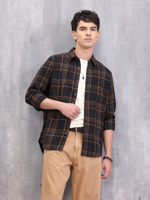 WROGN Men Checkered Casual Brown Shirt