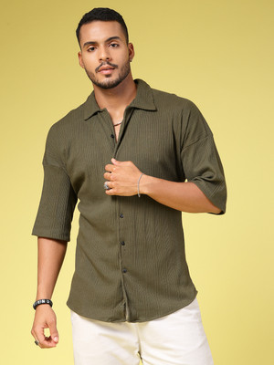 RIGO Men Solid Casual Green Shirt